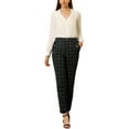 thumbnail image 3 of INSPIRE CHIC Women's Tartan Plaid Pants Elastic High Waist Straight Long Trousers S Black, 3 of 8
