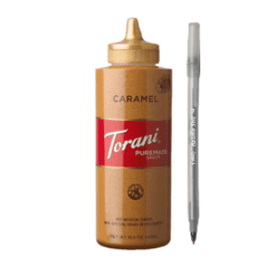 Torani Puremade Caramel Sauce with pen