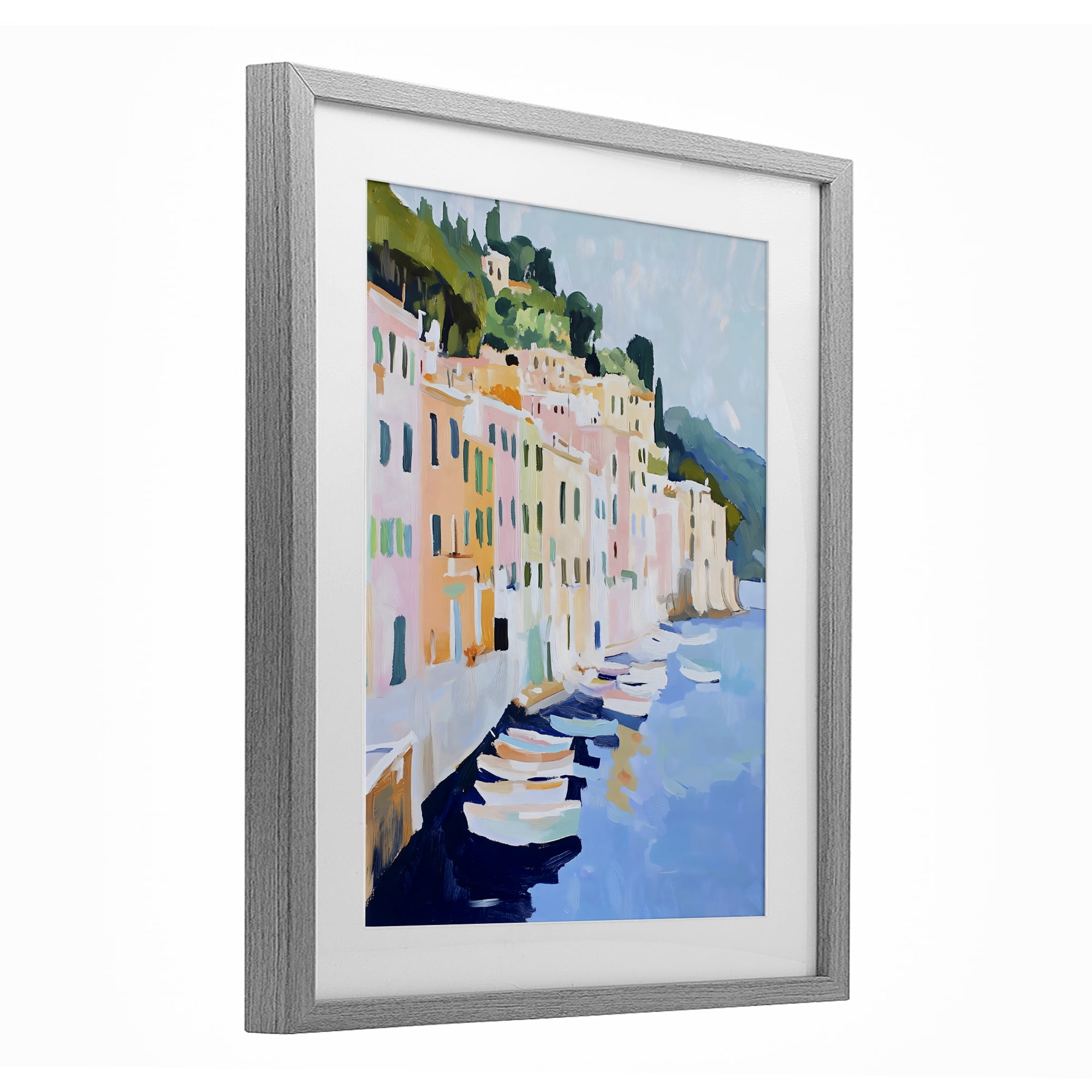 Stupell Industries Portofino Harbor View Gray Framed Print Under Glass, design by The Prints Vibe