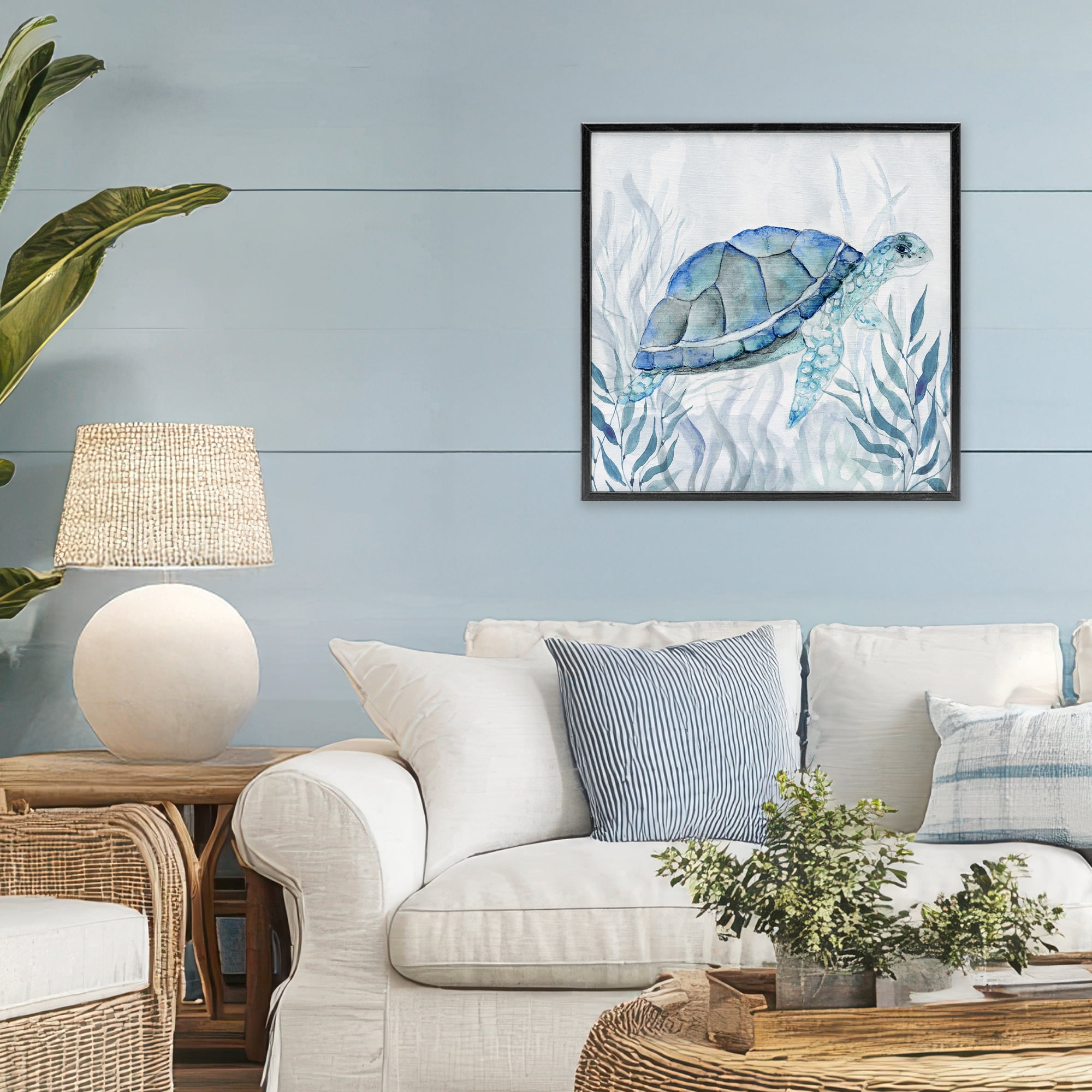 Stupell Industries Smiling Turtle Gaze Black Framed Giclee Art, design by Janet Tava