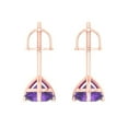 thumbnail image 4 of 2 Ct Round Cut Studs Purple Natural Amethyst 14K Rose Solid Solid Gold Everyday Dainty Earrings Screw Back, 4 of 7