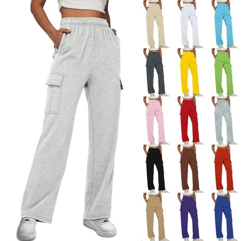 TQWQT Womens Cargo Sweatpants Tall Baggy Fleece High Waisted Sweats Pants  Athletic Trousers with Pockets 2023 Light Gray XL