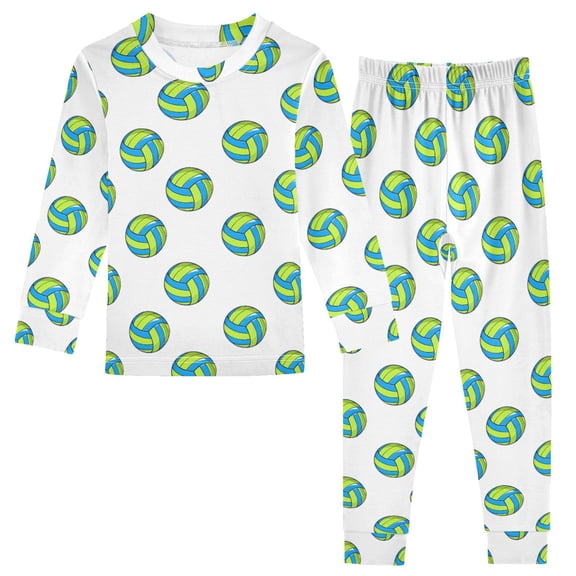 joogoo Volleyball Green 2 Piece Long Sleeve Tee and Pants Cotton Pajama Set 5Y