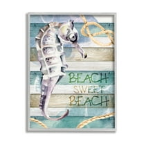 Stupell Sweet Beach Seahorse Nautical Rope Landscape Painting Gray Framed Art Print Wall Art