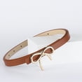 thumbnail image 4 of Eoperou Women Belt Solid Color - Metal Bowknot Decorated Imitation Leather Strap Belt Adjustable Holes Slim Waistband, 4 of 7