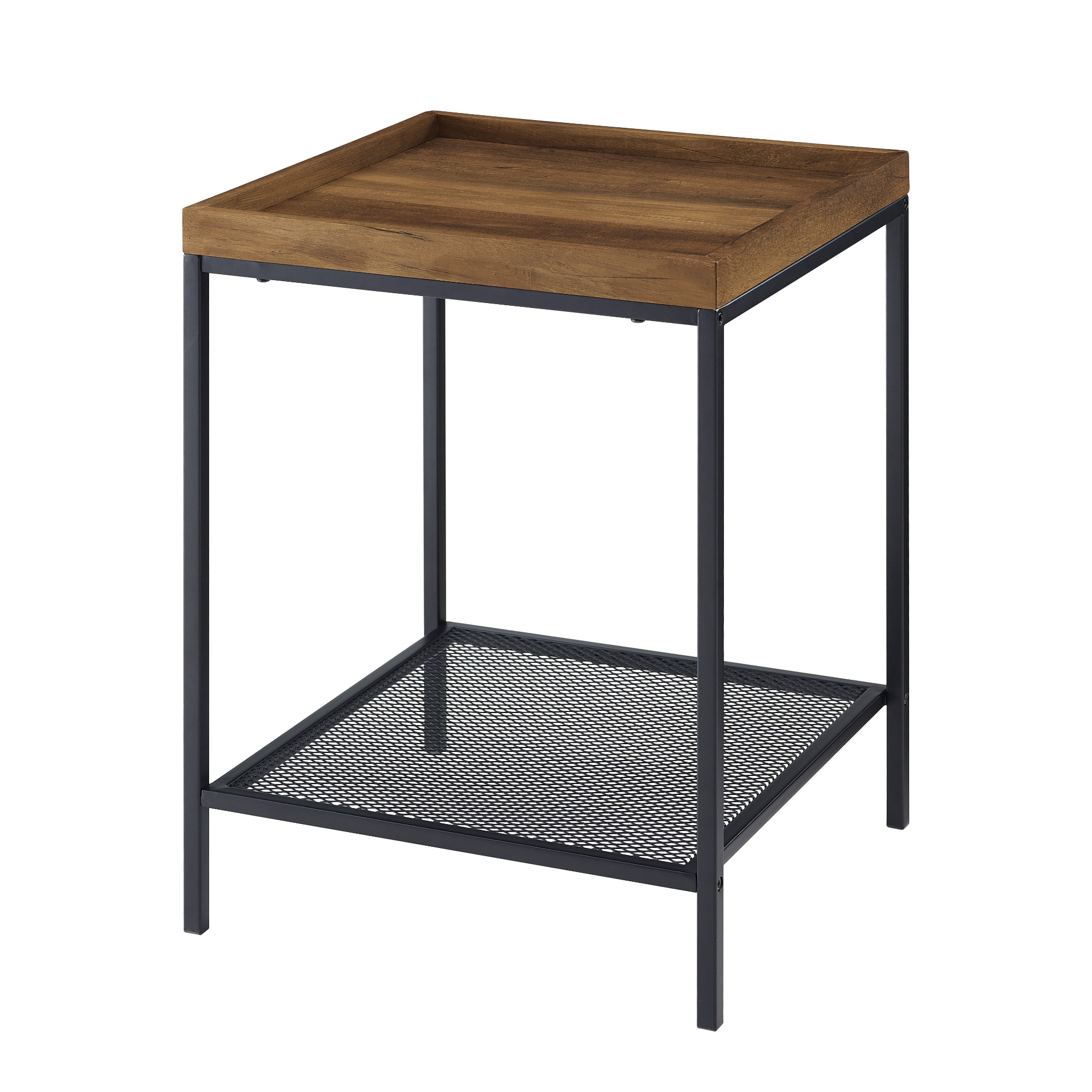 Frankie Metal and Wood Tray Top Barnwood End Table by River Street Designs