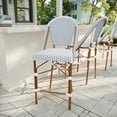 thumbnail image 2 of Martha Stewart Indoor-Outdoor Stackable Bistro Counter Stool with Natural Woodgrain Aluminum Finish Frame and White/Navy Woven Rattan Back and Seat, 2 of 11