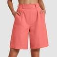 thumbnail image 2 of vigerkar Bermuda Shorts for Women High Waisted Linen Dressy Casual Pleated Wide Leg Summer Shorts with Elastic Waist Pink, XL, 2 of 9