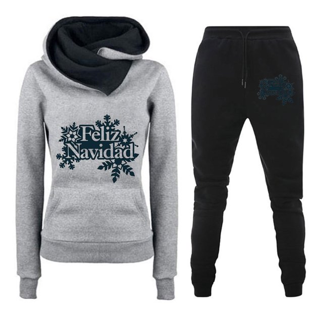 Puntoco Conjunto de dos piezas de suéter y pantalones estampados de manga larga con capucha y cuello redondo para mujer Puntoco Puntoco-7568