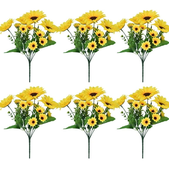 Zhaomeidaxi 6Pcs Artificial Sunflower Bouquet, Silk Sunflowers Yellow Flowers for Sunflower Floral Arrangement Home Decor