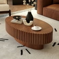 thumbnail image 7 of YIYADO Round Coffee Table with Olive Shaped Relief, Solid Wood & MDF Pedestal Tea Table for Living Room, 7 of 7