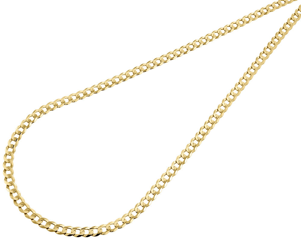 Real 10K Yellow Gold 3.0MM Solid Plain Cuban Link Style Chain Necklace 26"