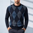 thumbnail image 3 of QSAWXQZ Men's Crewneck Sweater Long Sleeve Argyle Jacquard Pullover Knit Top XS, 3 of 8