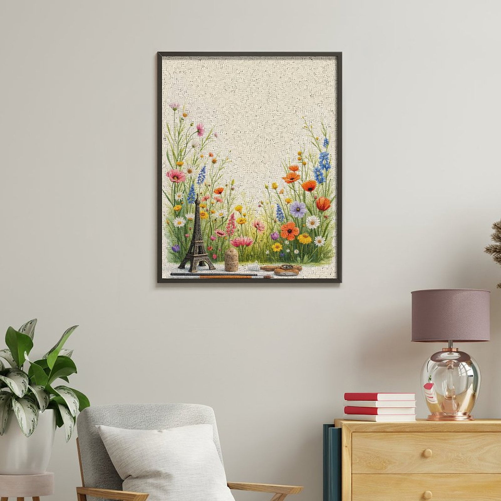 Paint By Numbers Kit for Adults Beginner - Floral Garden Art Tools Paris Eiffel DIY Canvas Painting Kits for Adults, Frameless Paint By Number for Adults for Home Wall Decor 16x20 Inch