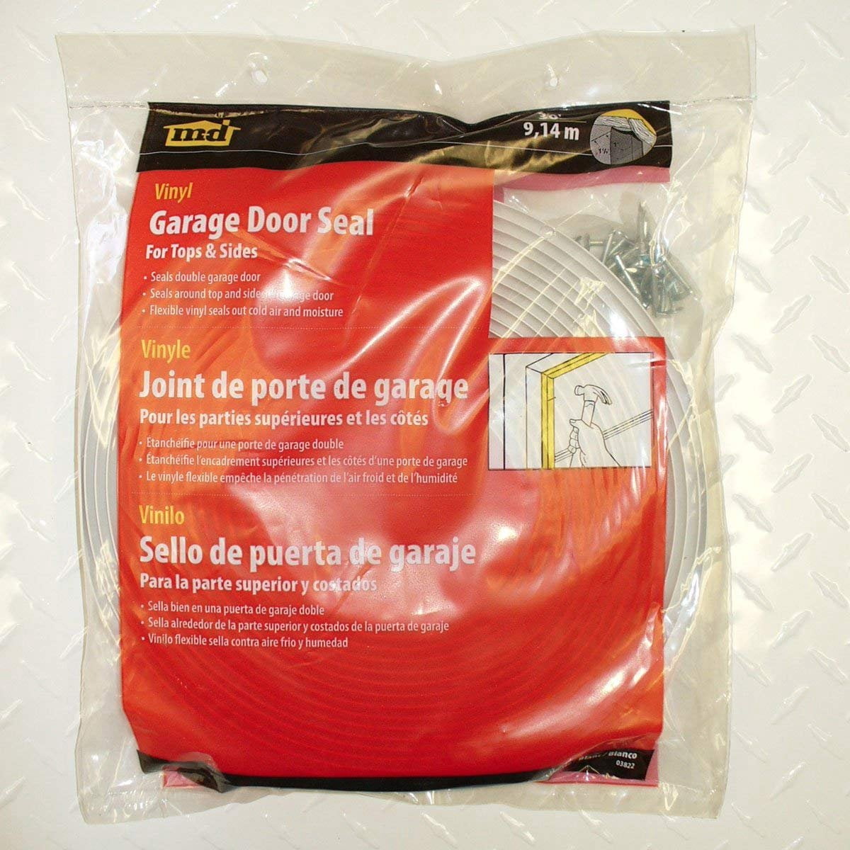 M-D Building Products 3822 Vinyl Garage Door Top and Sides Seal, 30 Feet, White