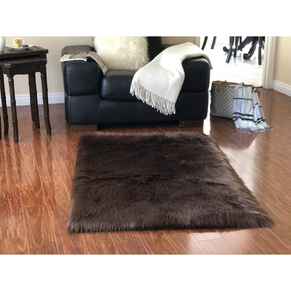 Soho Luxurious Faux Sheepskin Brown Shag Area Rug or Runner