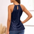 thumbnail image 5 of Womens Sequin Halter Top Sleeveless Sparkle Tank Tops Glitter Dressy Shirts Evening Clubwear Cocktail Party Camisole Tops,Dark Blue XXL, 5 of 6