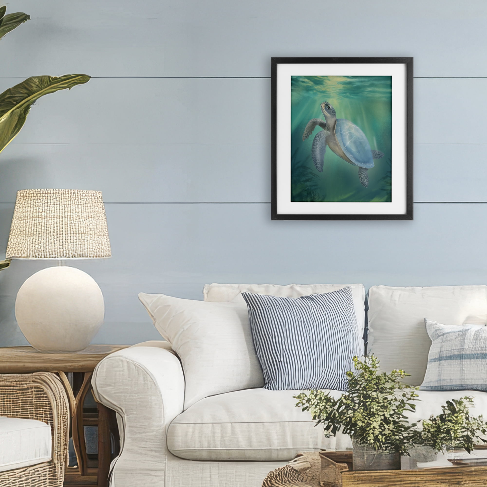 Stupell Industries Coastal Beach Sea Turtle Black Framed Print Under Glass, design by Matthew Piotrowicz