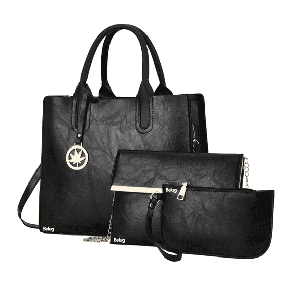 Set 3 Bolsas Bandolera Mujer Moda Cosmetiquera Cartera Tote Belug Negro