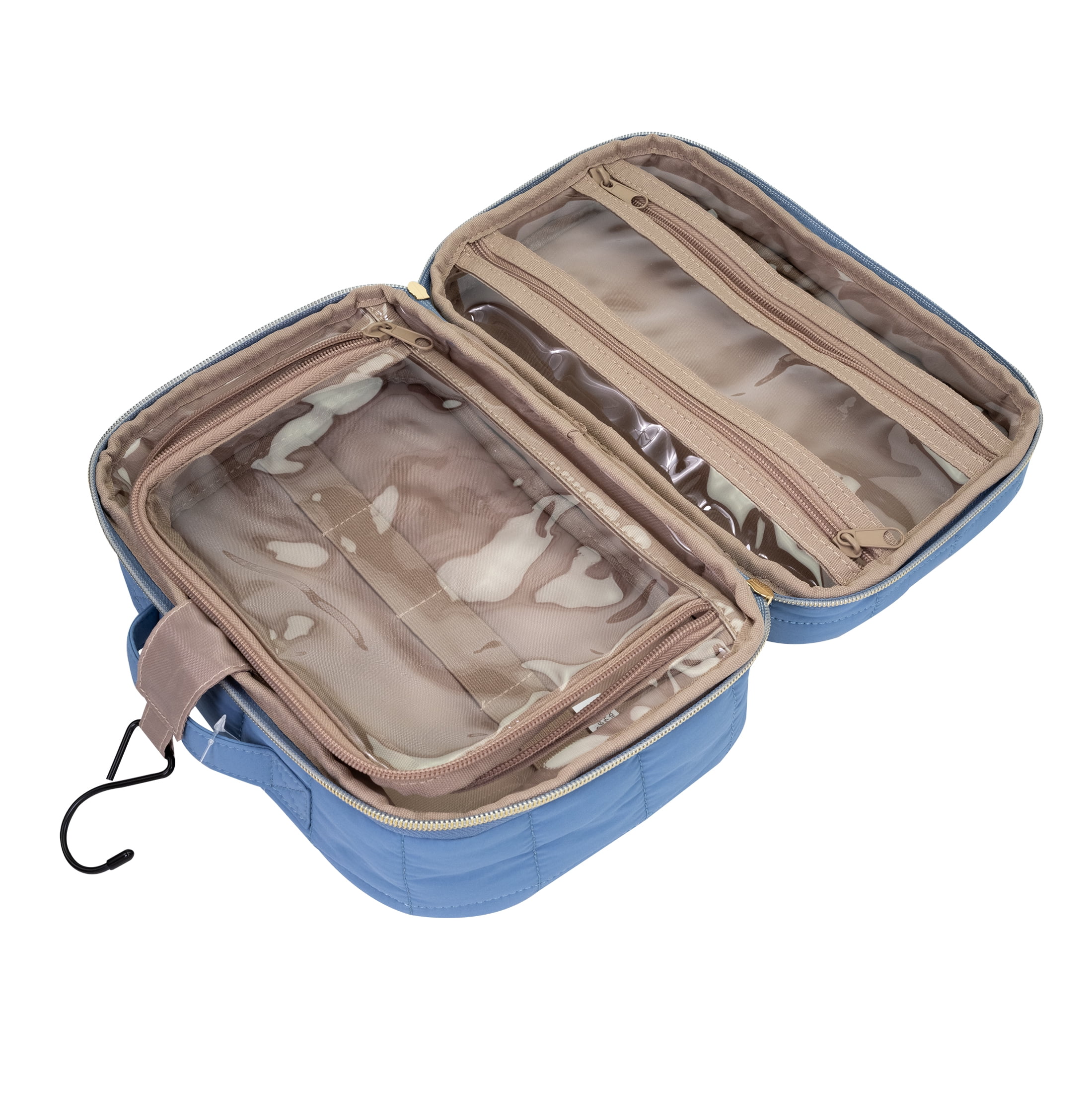 Conair Blue Quilted Hanging Organizer, Multi-Compartment Beauty Case with Hook