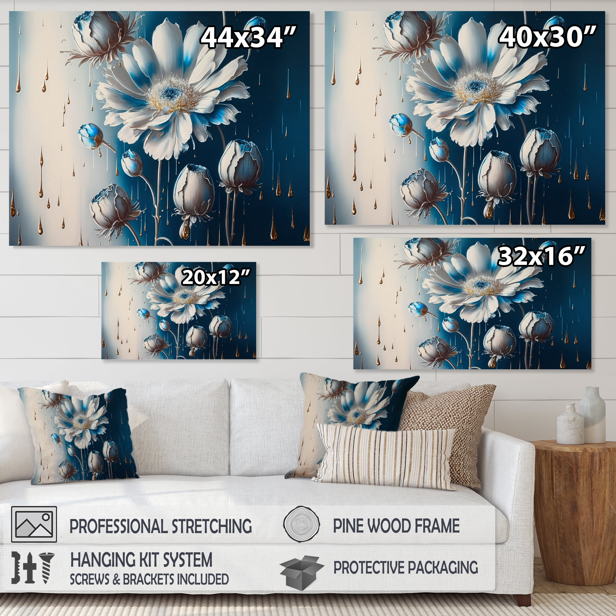 Designart Ice Blue Daisy II Canvas Wall Art