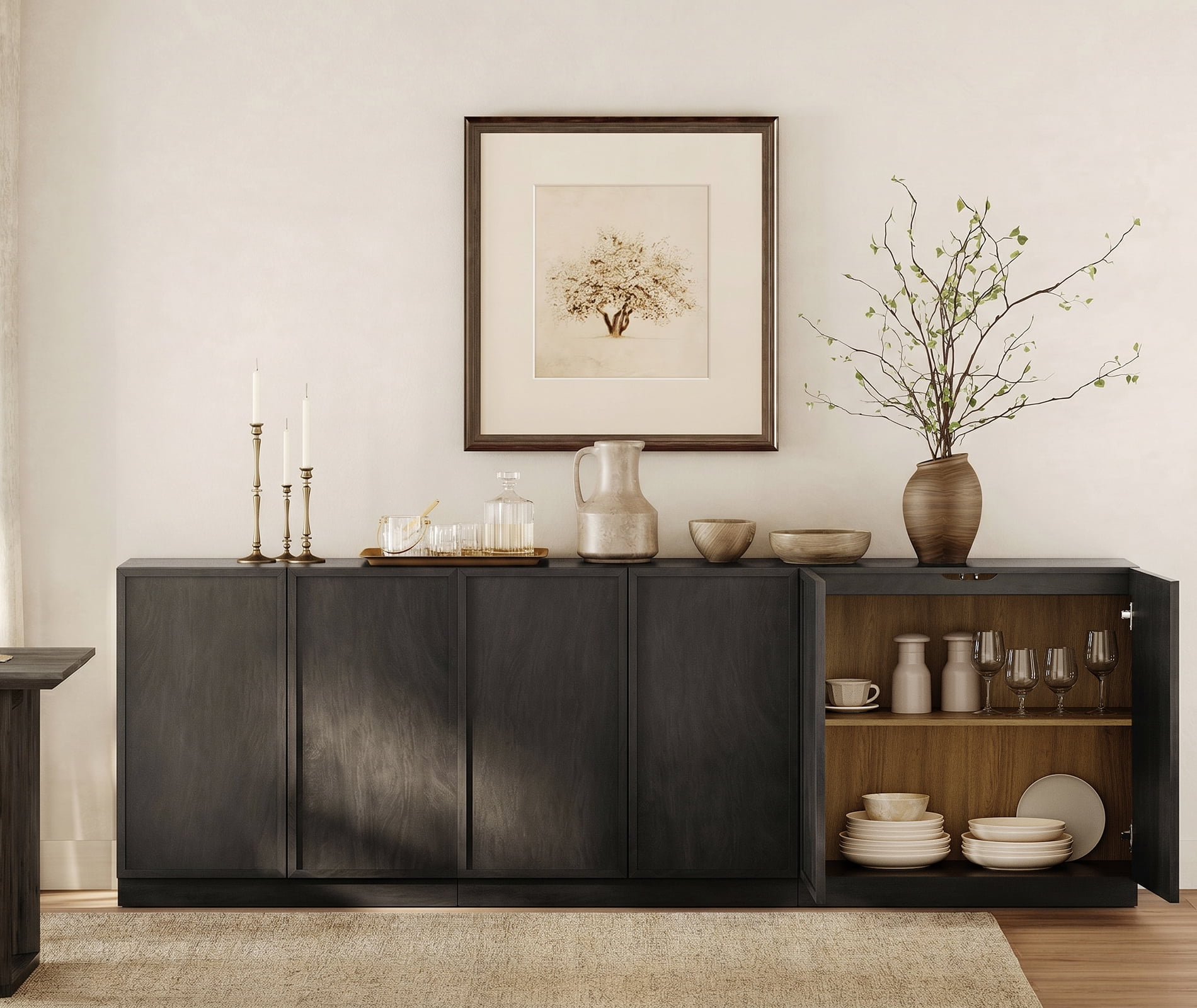 94.5" Modern Sideboard Buffet Cabinet with 6 Doors, Multifunctional Sideboard with Large Storage and Adjustable Shelf, Black