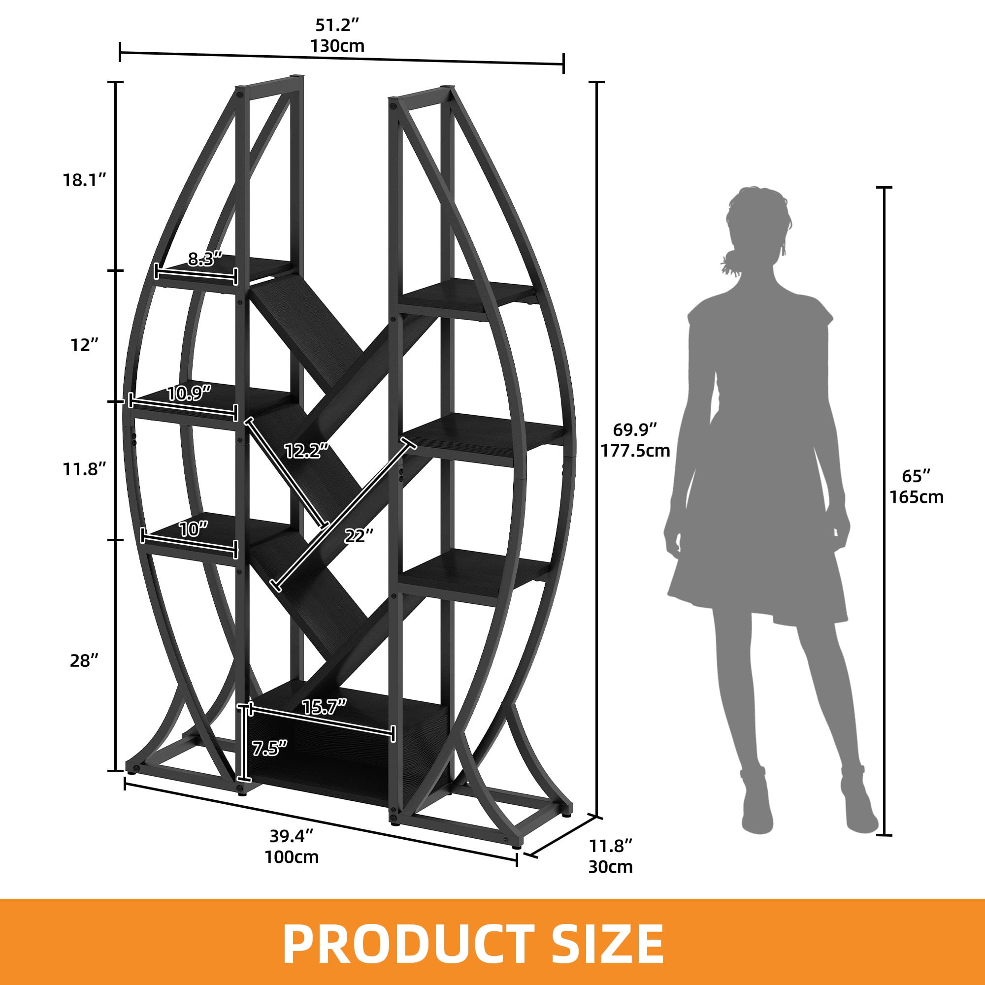 Uforic Large Display Shelves Bookshelf for Living Room, Home Office, Black