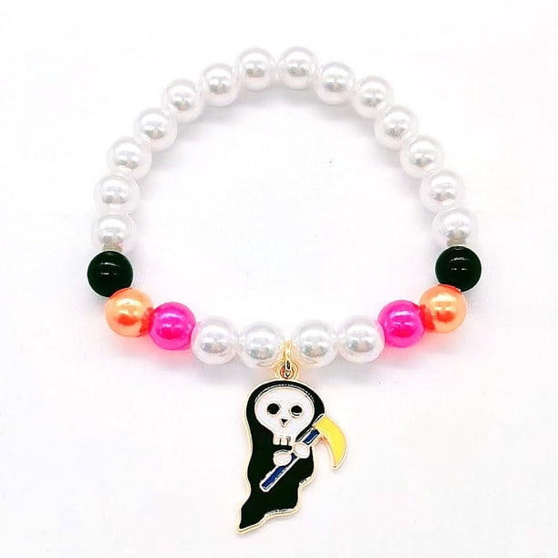 Decoraciones de Halloween, adornos de Halloween, regalos de Halloween, pulsera de calabaza naranja de Halloween con cuentas hechas a mano, pulsera de cuentas hechas a mano