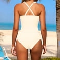 thumbnail image 6 of Hfnxid Tankini Swimsuit for Women Two Piece Padded Halter Swim Top with High Waisted Shorts Fashion Solid Bikini Swimsuit Soft Breathable Bottom Bathing Suits Khaki L, 6 of 7