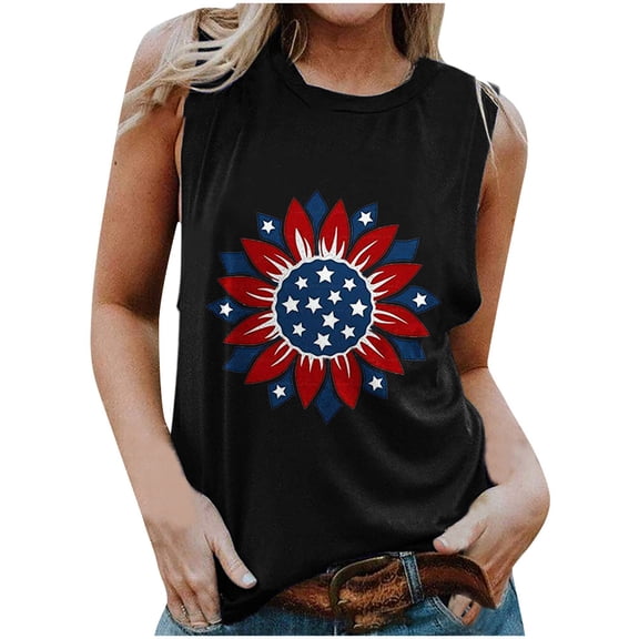 AnuirheiH American Flag Tank Tops for Women 4th of July Clothes Sleeveless Patriotic Shirts Summer Women American Flag Tank Tops USA Flag Stars Stripes Printed Sleeveless T-Shirt Tee Tops