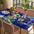 thumbnail image 3 of Navy Blue Snowman Christmas Table Cloths for 6 Foot Rectangle Tables, Xmas Tree Ball Winter Snowflake Patio Waterproof Elastic Fitted Tablecloths, Washable Rectangular Table Cover for Camping, 3 of 8