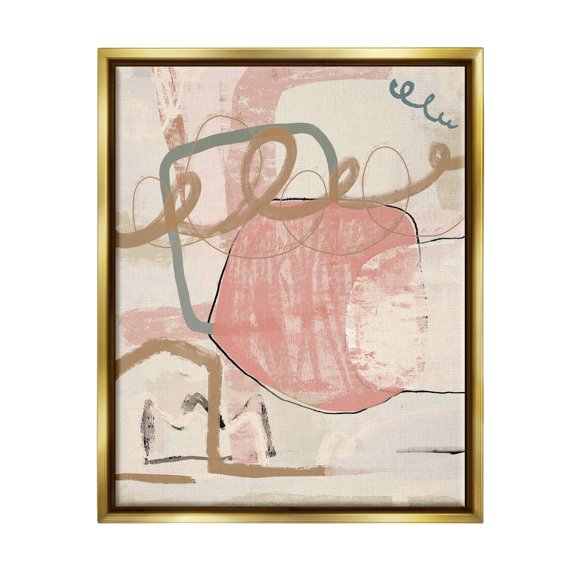 Stupell Industries Pink Squiggle Abstraction Abstract Painting Gold Floater Framed Canvas Art Print Wall Art, 17 x 21