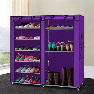 Veryke Double Rows Double Rows Shoe Rack Organizer with Dustproof Cover Closet, 42.13" L x 11.02" W x 44.09" H, Purple