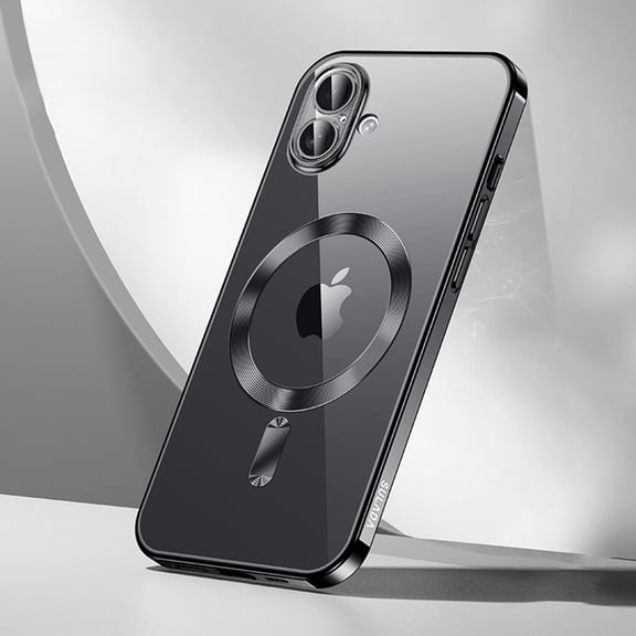 Dteck Crystal Clear Magnetic Case for iPhone 16 Plus,Luxury Plating Case Built-in Camera Lens Protector Compatible with MagSafe Slim Transparent Back Cover for iPhone 16 Plus,Black