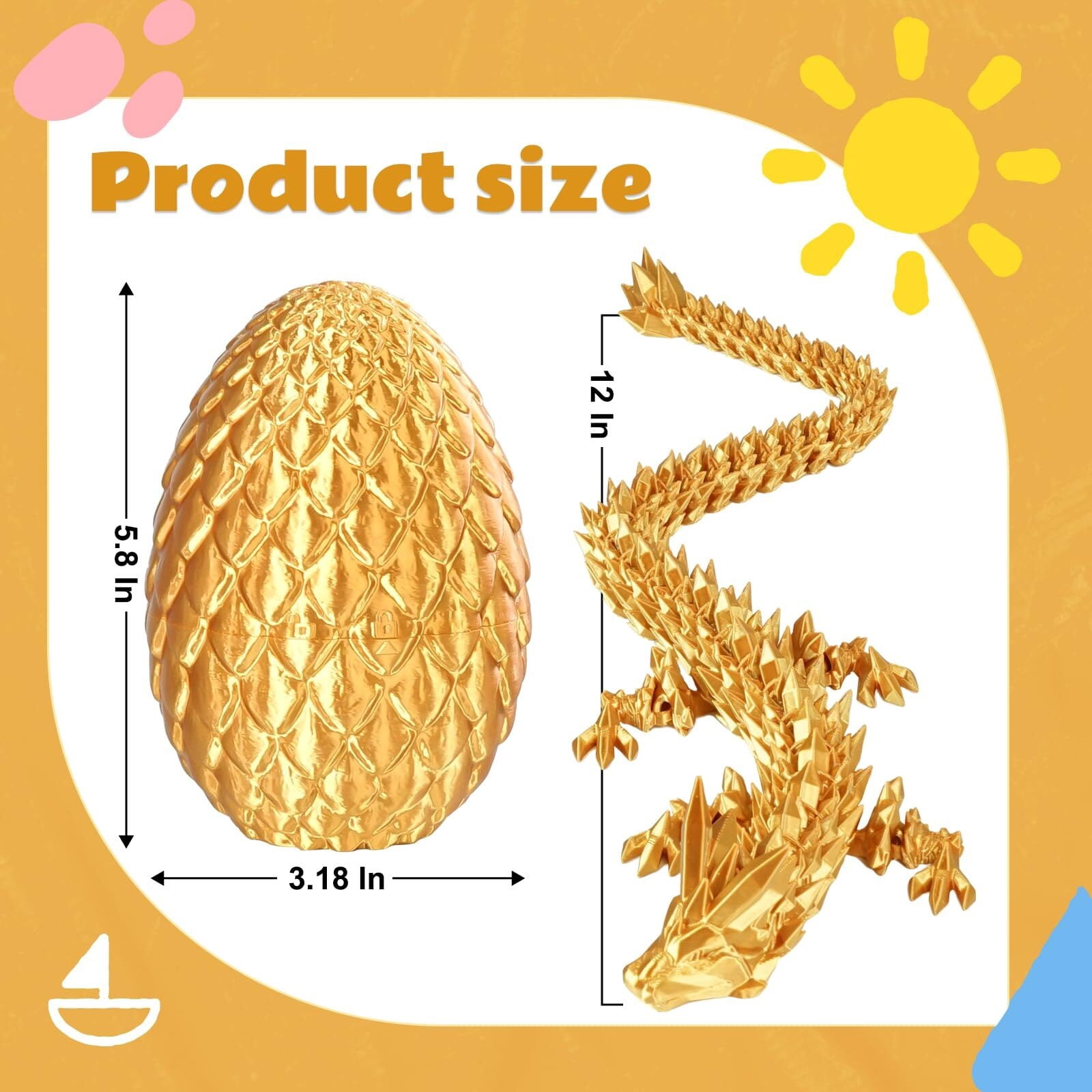 1 set 3D Printed Dragon Egg Gift Set (2 Pack, M Size)  Articulated Dragons Inside, Winged + Wingless Design, Surprise For , Gold Color, Collectible Fidget For Adults