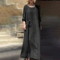 thumbnail image 2 of Drses Women's Round Neck Cotton Linen Long Sleeve Pocket Dress Raw Loose Fit Flowy Maxi Dress T Shirt Dresses for Women Loose Dressy Dress, 2 of 6