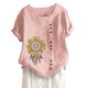 thumbnail image 1 of Mujeres Casual Algodón y Lino Top Impreso Manga Corta Botón Túnica Camiseta Blusa Tops Fridja  nalpqowj29384, 1 of 5
