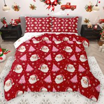 Homewish Teens Kids Children Christmas Santa Claus Bedding Comforter Set 2pcs,Happy Xmas Tree Twin Comforter Sets Microfiber,Happy New Year Breathable Bedding Set,Ultra Soft Home Decor,Reversible