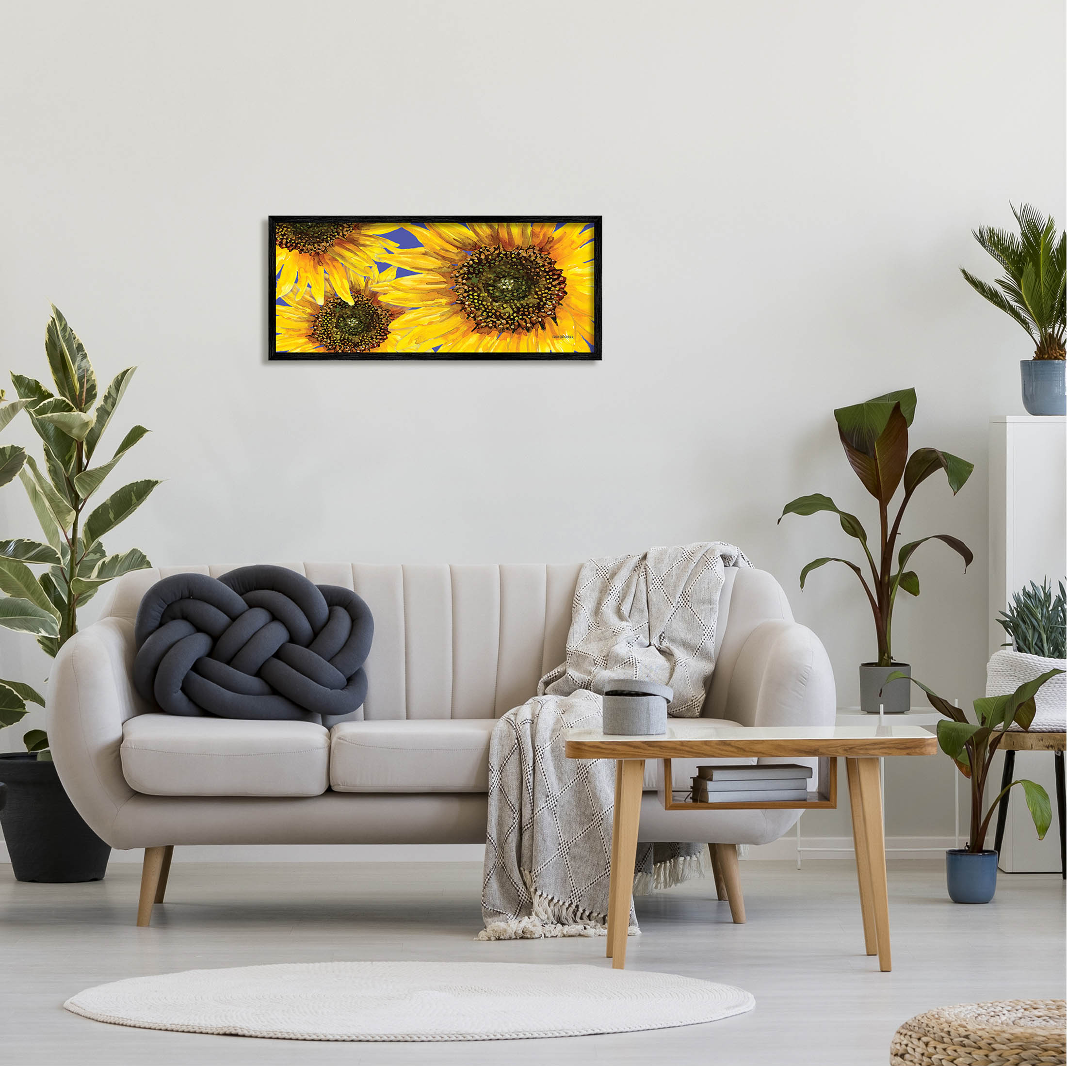 Vivid Sunflower Blooms Trio Botanical & Floral Graphic Art Black Framed Art Print Wall Art