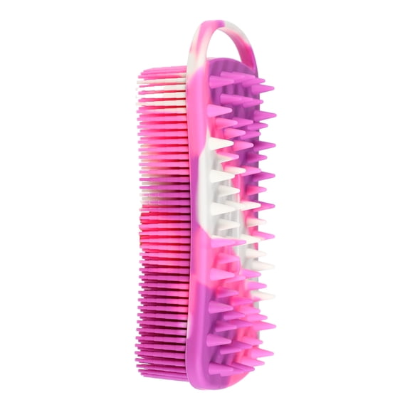 Unique Bargains 2 in 1 Body Brush Hair Scalp Massager Silicone Body Scrubber Camouflage Purple