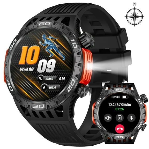 XAXRE HT22 Smart Watch for Men with LED Flashlight (Answer/Dial Calls), Compass, 100  Sports Modes, Rugged Smartwatch Compatible with iOS Android, 1pc