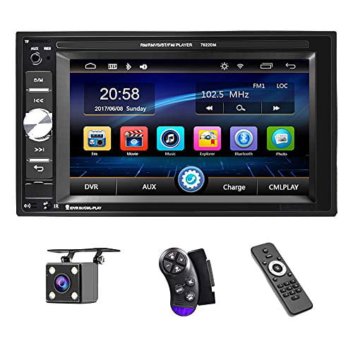 UNITOPSCI Car Stereo Compatible with Apple CarPlay and Android Auto Backup Camera 7 Inch Double Din Car Stereo with Bluetooth Mirror Link Touch Screen Car Radios MP5 Player with A/V Input SWC 