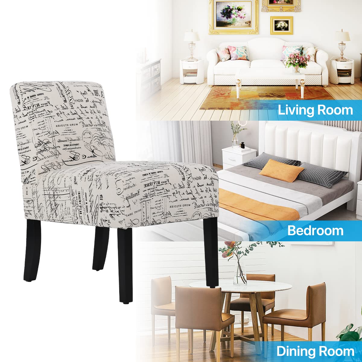 NiamVelo Accent Chairs Set of 2 Fabric Chair for Living Room Modern Design Armless Dining Chairs, Comfy Upholstered Single Sofa Chairs Side Chairs, White