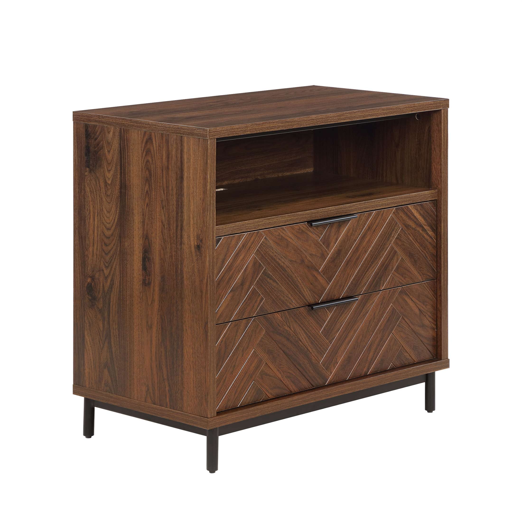 Wyatt Geo 2-Drawer Nightstand with USB, Walnut Finish