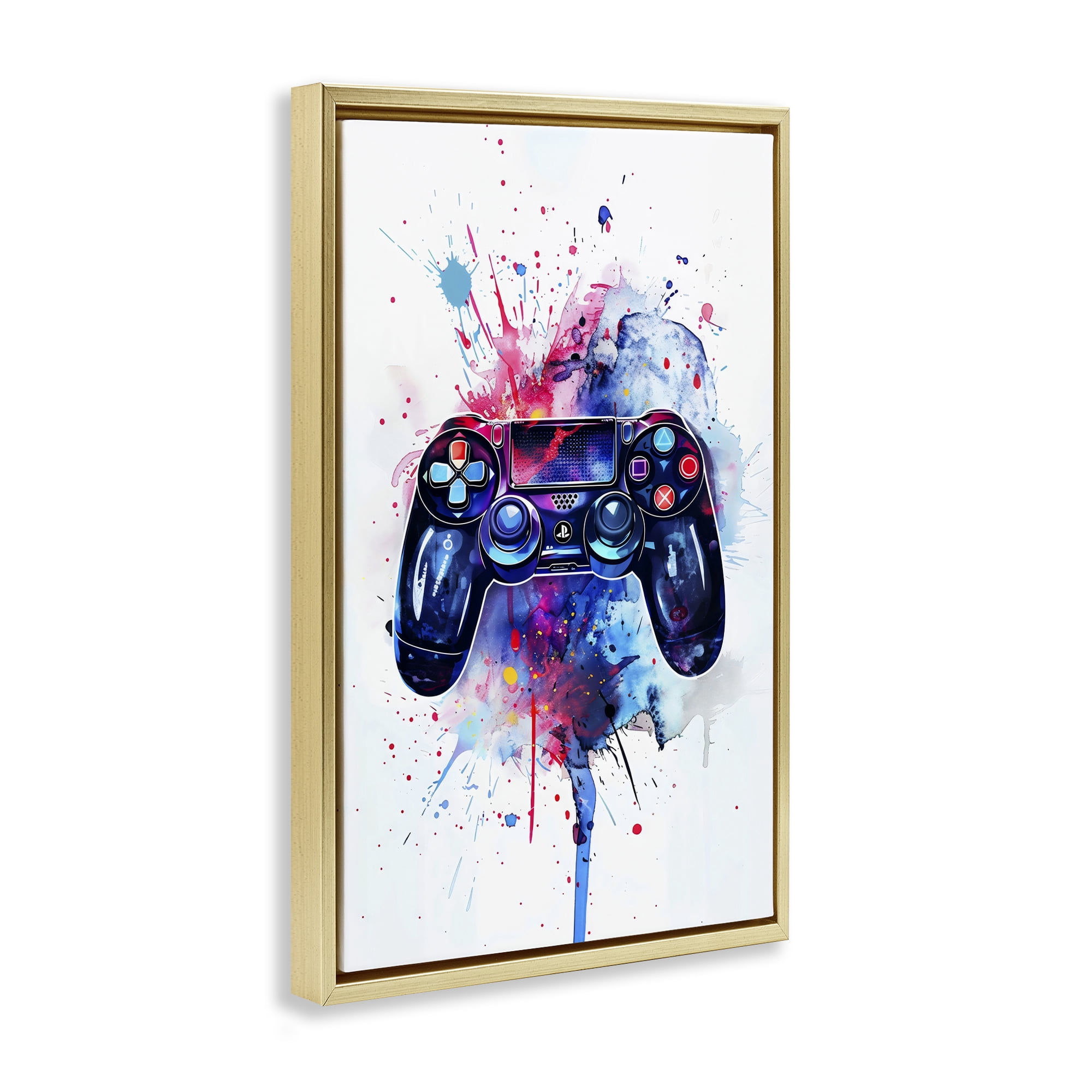 Stupell Industries Burst of Color Controller Gold Framed Floater Canvas Wall Art, design by Creative Studio