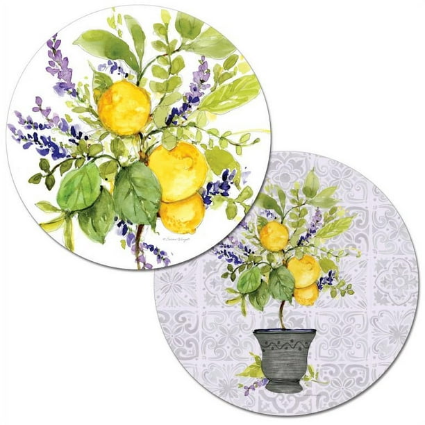 WipeClean Reversible Round Placemats Set of 2 Watercolor Lemons