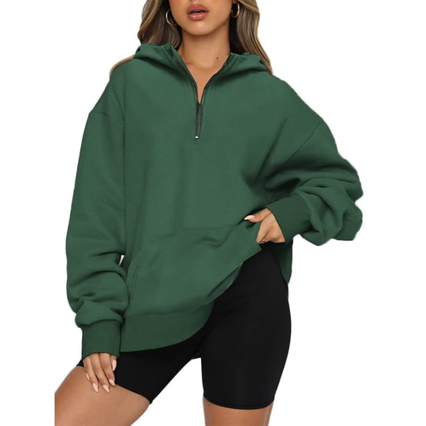 Sudaderas con capucha para mujer con media cremallera de gran tamaño con capucha y trajes de moda de otoño Y2k ropa de color sólido de manga larga