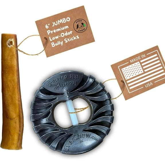Anti-Choking Bully Stick Holder for Large Dogs 40  lbs - USA Made Indestructible Pin-Lock SuperChew   Jumbo 6" Grass-Fed Stick | Labs, Shepherds