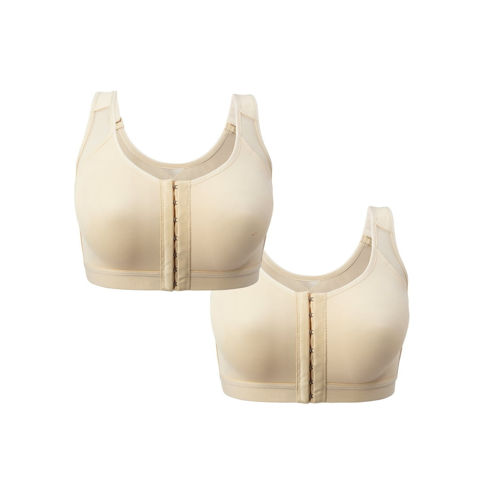 SAYFUT 2 Pieces Women's PostSurgical Front Closure Sports Bra