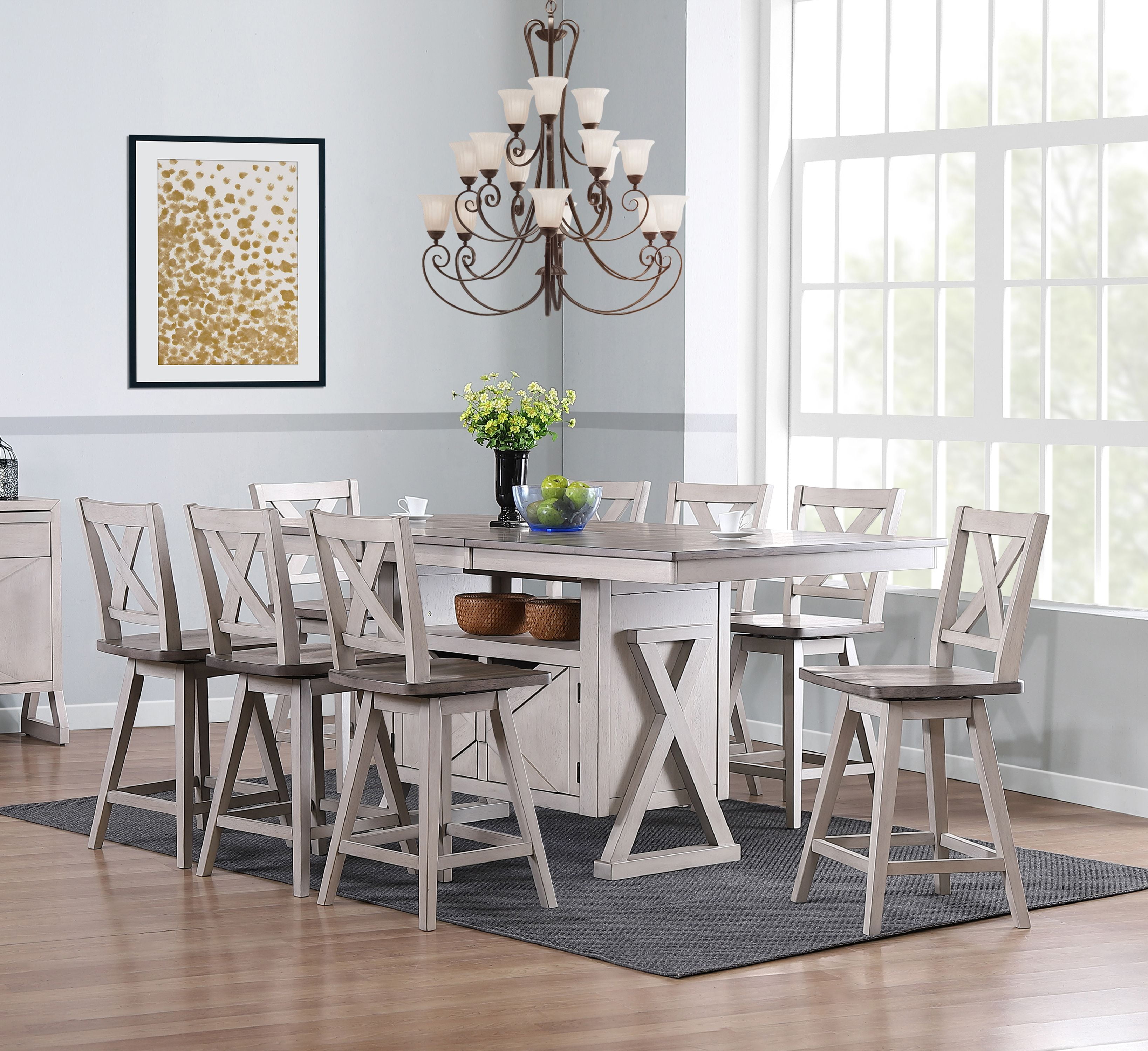 Figaro 9 Piece Storage Dining Set Wash Gray Wood Table 8 Chairs Com Figaro 9 Piece Storage Dining Set Wash, Counter Height Dining Table 8 Chairs